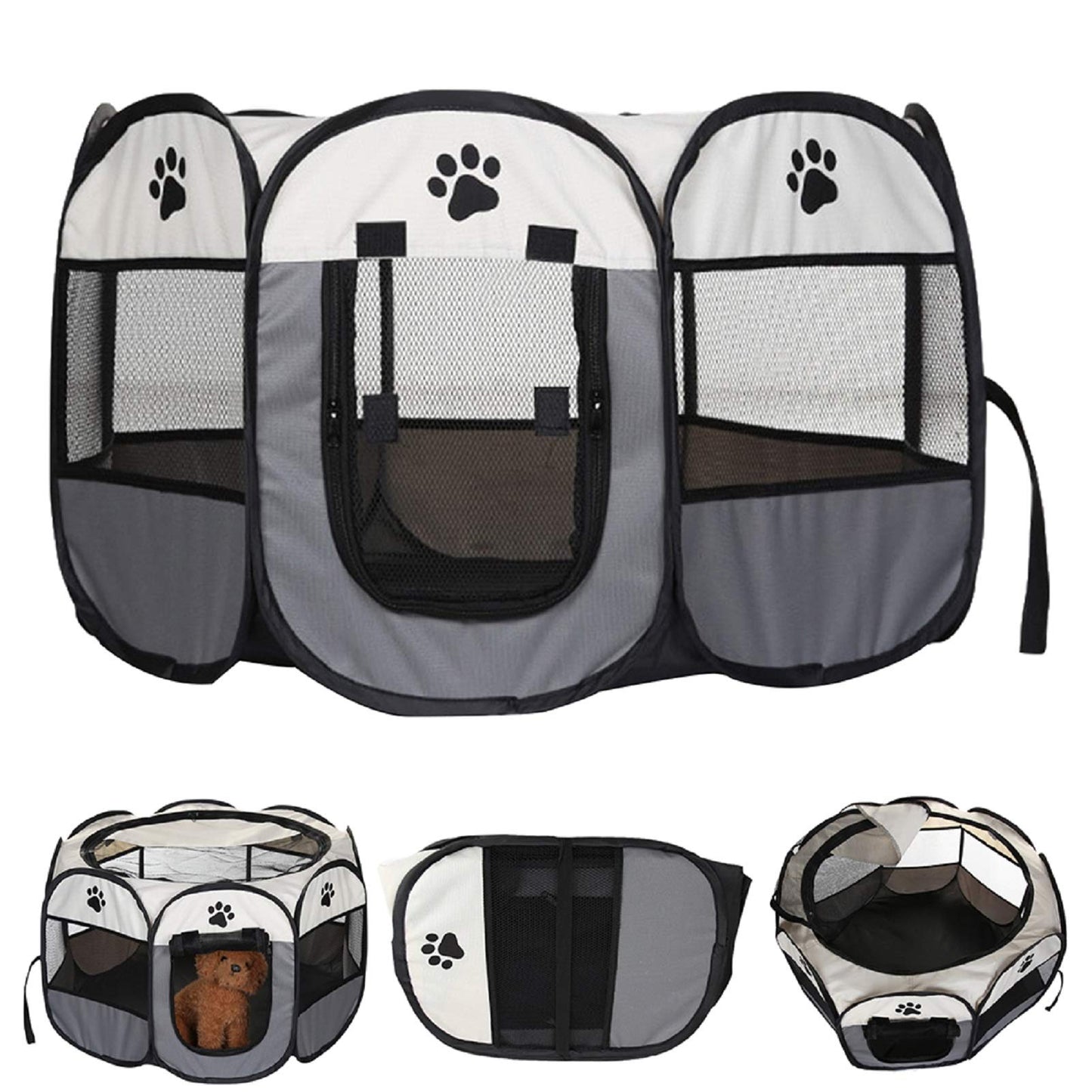 Youyijia Portable Pet Playpen Puppy Playpen Pet Dog Cat Playpen Cage Crate 91 x 91 x 58cm Soft Fabric Foldable Pet Indoor Outdoor for Rabbit Hamster Guinea Pig Gray