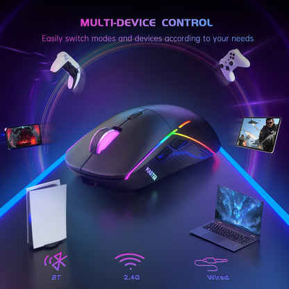 FFJ Wireless Gaming Mouse, 24000 DPI, Tri-Mode 2.4G/USB-C/Bluetooth 5.3 Gaming Mouse Wireless, RGB Programmable Mouse Gamer, 75Hrs Battery Life, Rechargeable Gaming Mice for PC, Mac, PS5, Xbox - Black