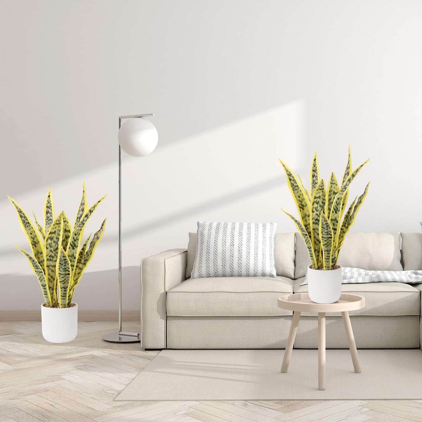 DUZYXI Artificial Realistic Snake Plant 21.5" with White Pot Fake Snake Plants Sansevieria Greenery Faux Snake Plant for Home Office Living Room Housewarming Gifts Indoor Decor-LightYellow