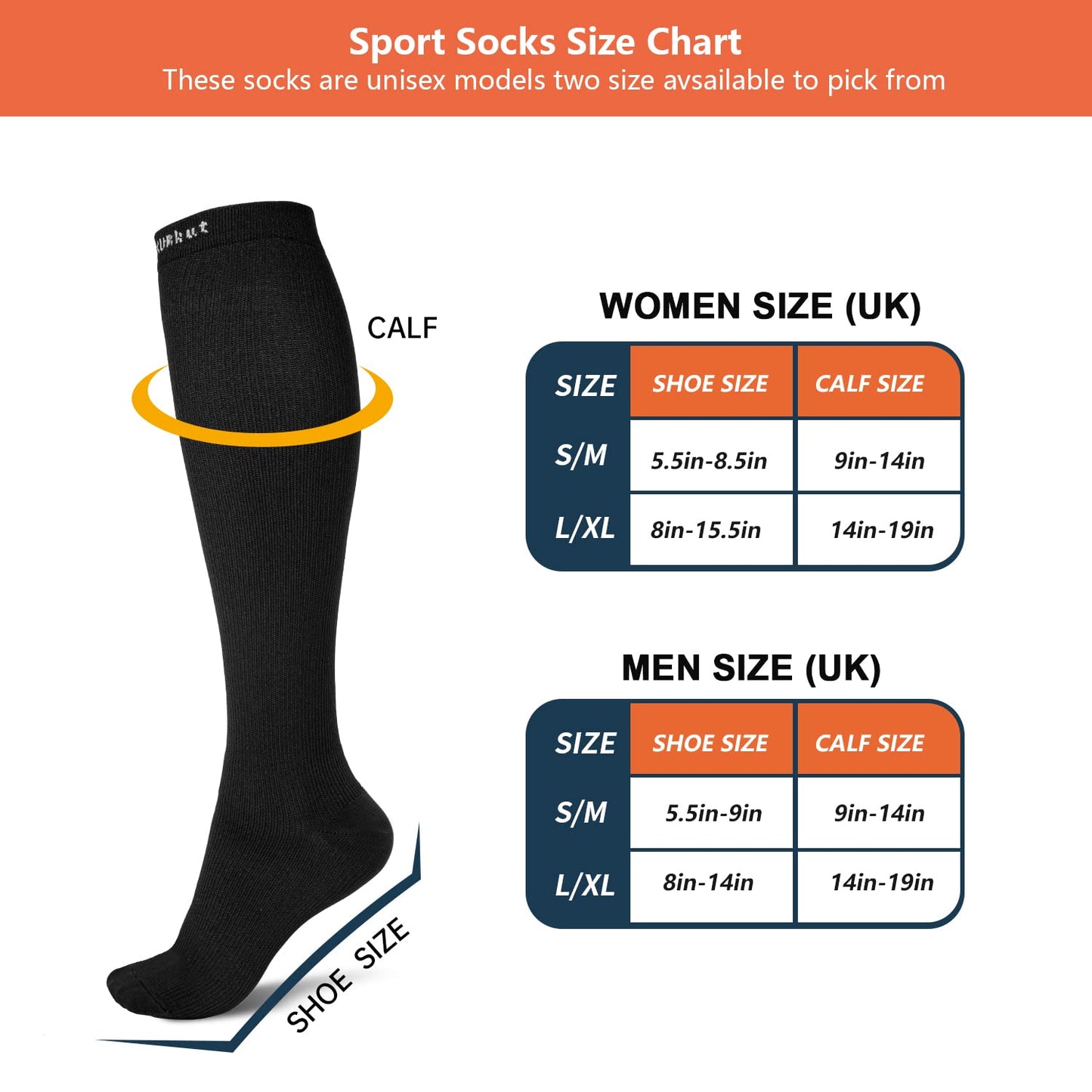 QXURkut 3 Pairs Compression Socks for Men Women 15-20mmHg Compression Stockings Flight Socks Sports Knee High Long Socks (L-XL)