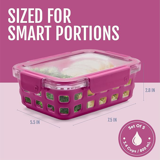 Ello Duraglass 3.4 Cup Meal Prep Sets 10Pc, 5 Pack Set- Glass Food Storage