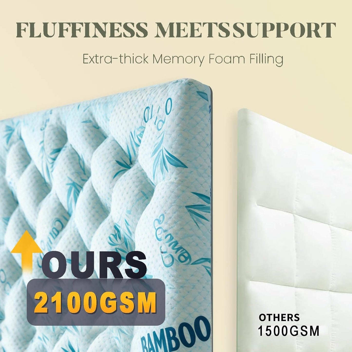 SHOUREN 4-5 Inch Mattress Topper Queen Size, 2100 GSM Pillow Top