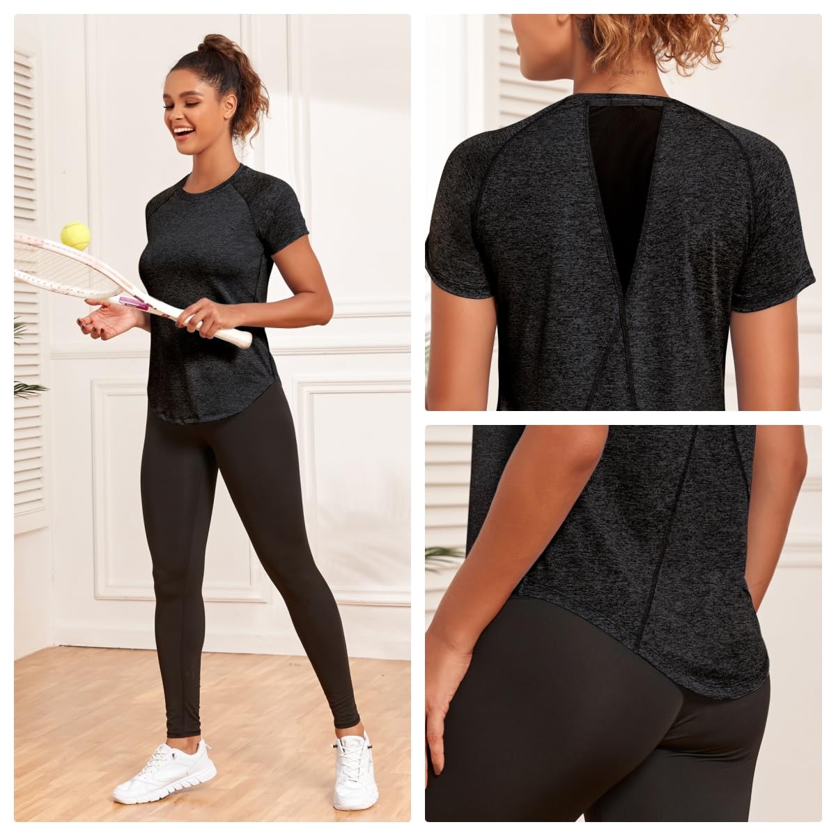Jlowesun Women's Long Gym Tops Ladies Sports Running T-Shirt, Short Sleeve Summer Quick Dry Fitness Athletic Workout Yoga Loose Plus Size Activewear for Exercise T Shirt