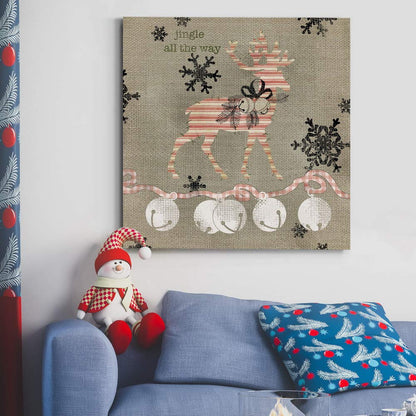 Renditions Gallery Jingle All the Way Reindeer Wall Art, Christmas & Winter Decor, White & Red Striped Fabric Look, Premium Gallery Wrapped Canvas, Ready to Hang, 40 in H x 40 in W, Made in America