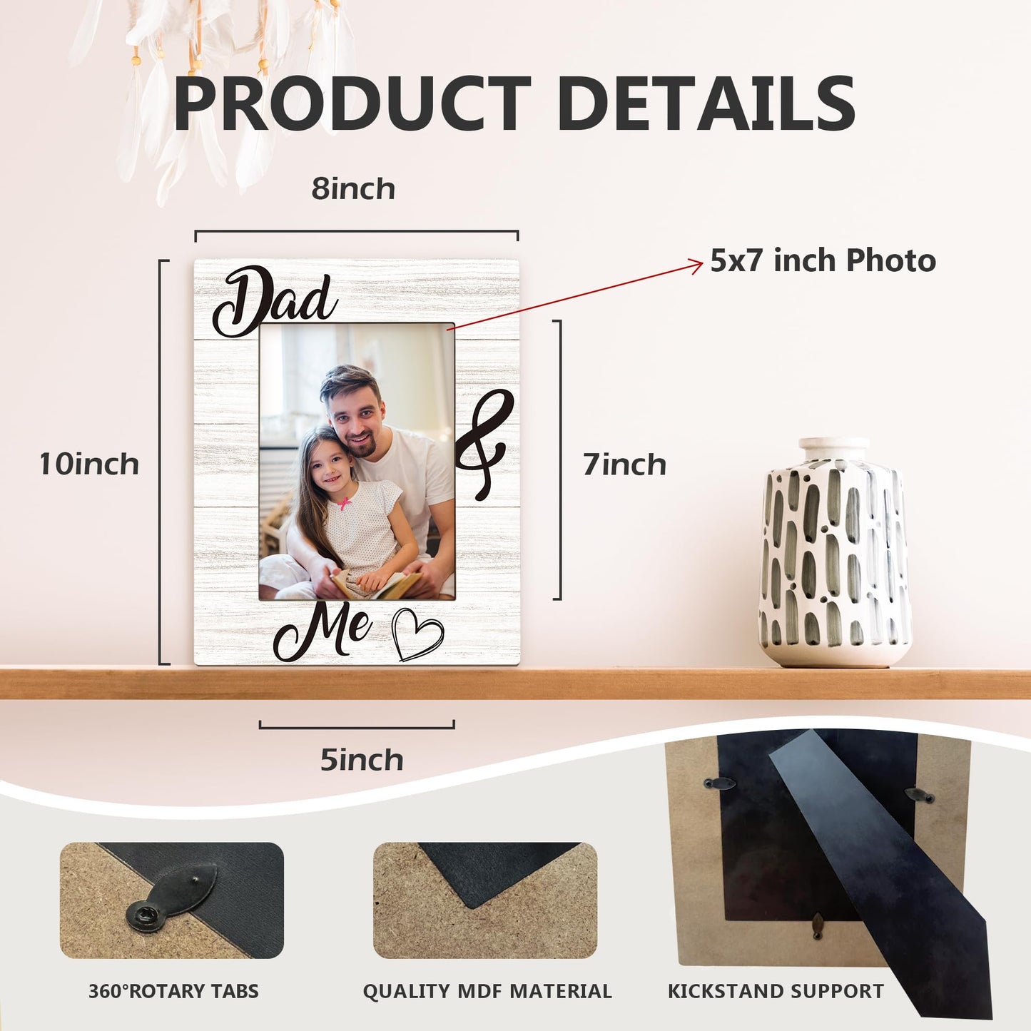 Beliran Dad Gifts Picture Frame 5x7, Daddy Daughter Photo Frame, Christmas Fathers Day Birthday Gifts for Daddy from Kids Son Daughter, Dad and Me Wooden Picture Photo Frames for Desk Home Room Decor