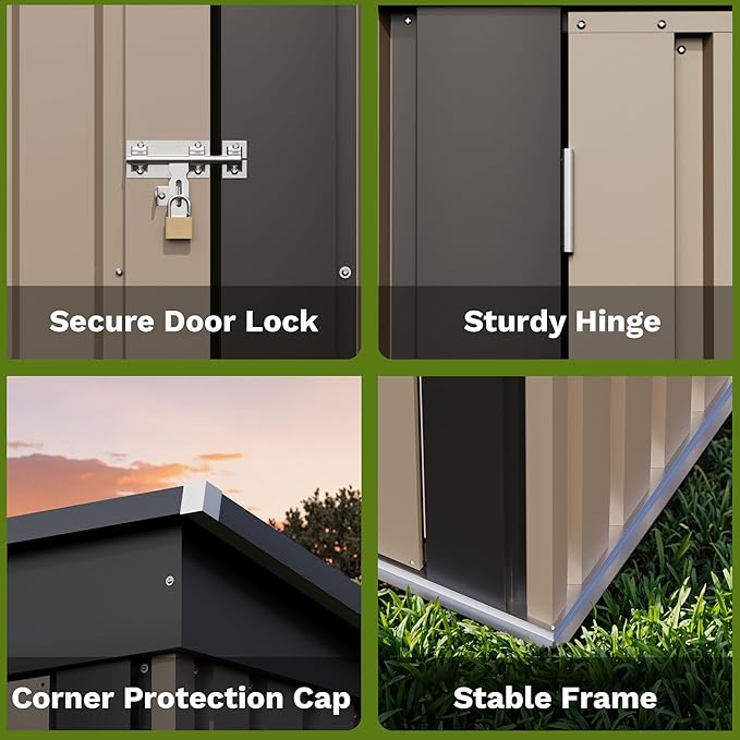 Patiowell 5x3 FT Outdoor Storage Shed, Tool Shed with Sloping Roof and Lockable Door, Metal Shed for Backyard Garden Patio Lawn, Brown