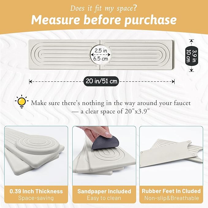 Stone Faucet Mat Handle Drip Catcher, Dish Drying Mat Soap Sponge Holder Tray