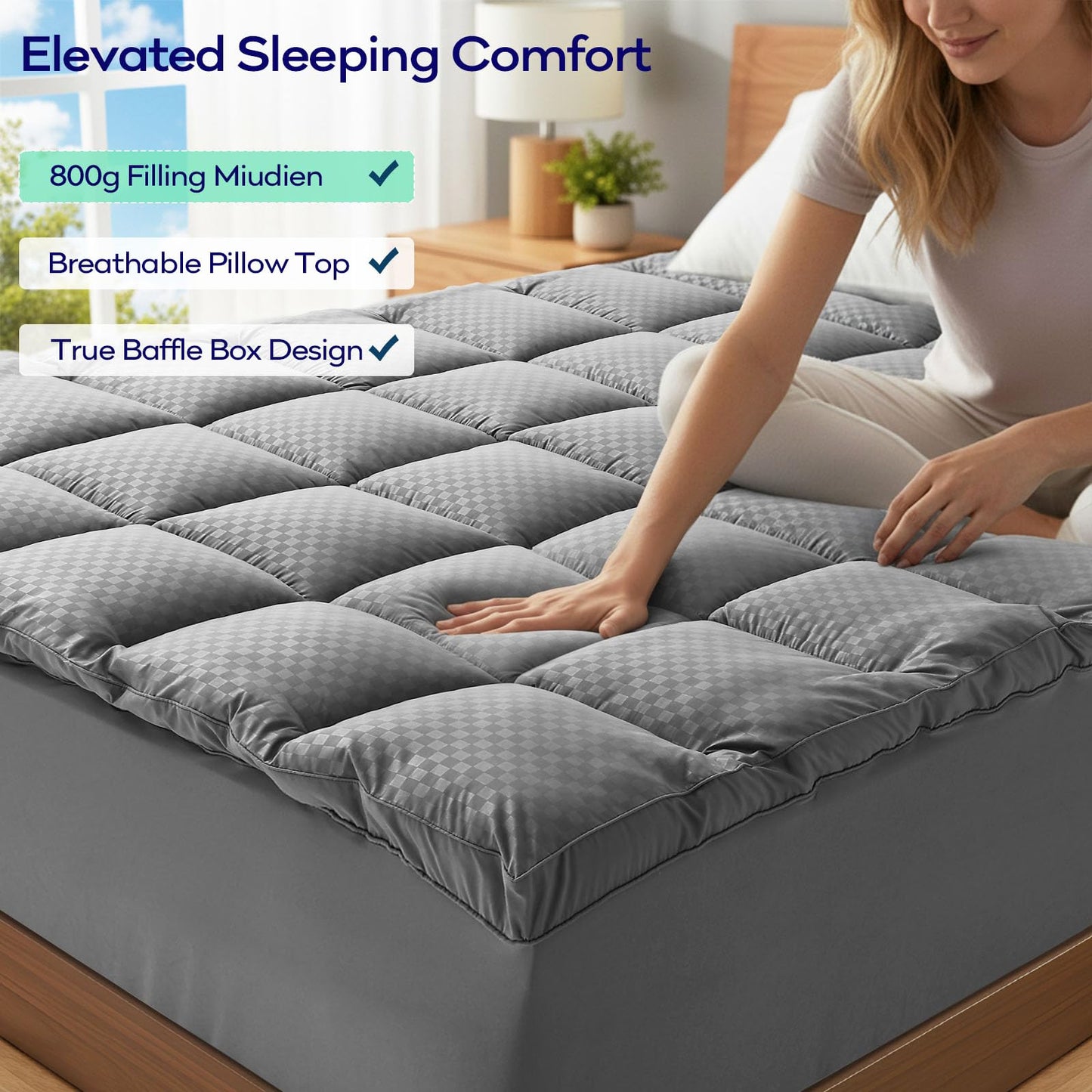 OLANLY Dual-Layer 4 Inch Full Mattress Topper for Back Pain, 2 Inch Gel Memory Foam Support Base and 2 Inch Cooling Pillow Top Mattress Pad Cover, Plush Pressure Relief, Deep Pocket, Grey