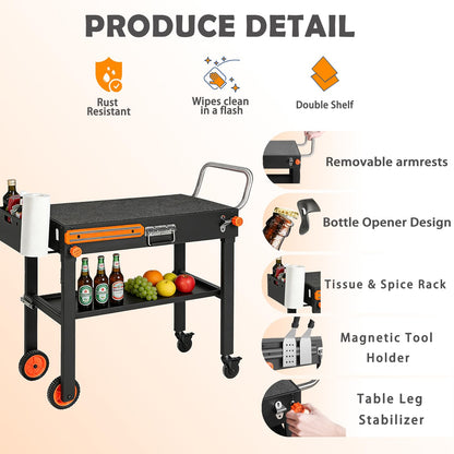 Foldable Heavy-Duty Grill Cart, Blackstone Stand Compatible with Blackstone 17/22”Griddle, Grill Table Designed for Outdoor and BBQ Enthusiasts, Easy to Move, Ideal for Camping and Backyard Party