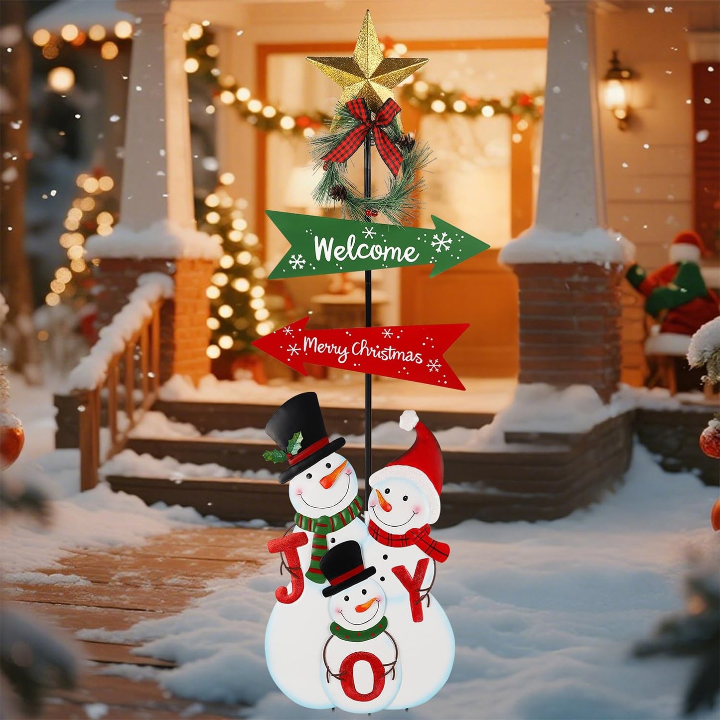 Stentec Outdoor Christmas Decorations, 50" Height Christmas Snowmen Yard Signs with Metal Stake, Xmas Yard Welcome Decorative for Holiday New Year Winter Walkway Garden Pathway Patio Lawn
