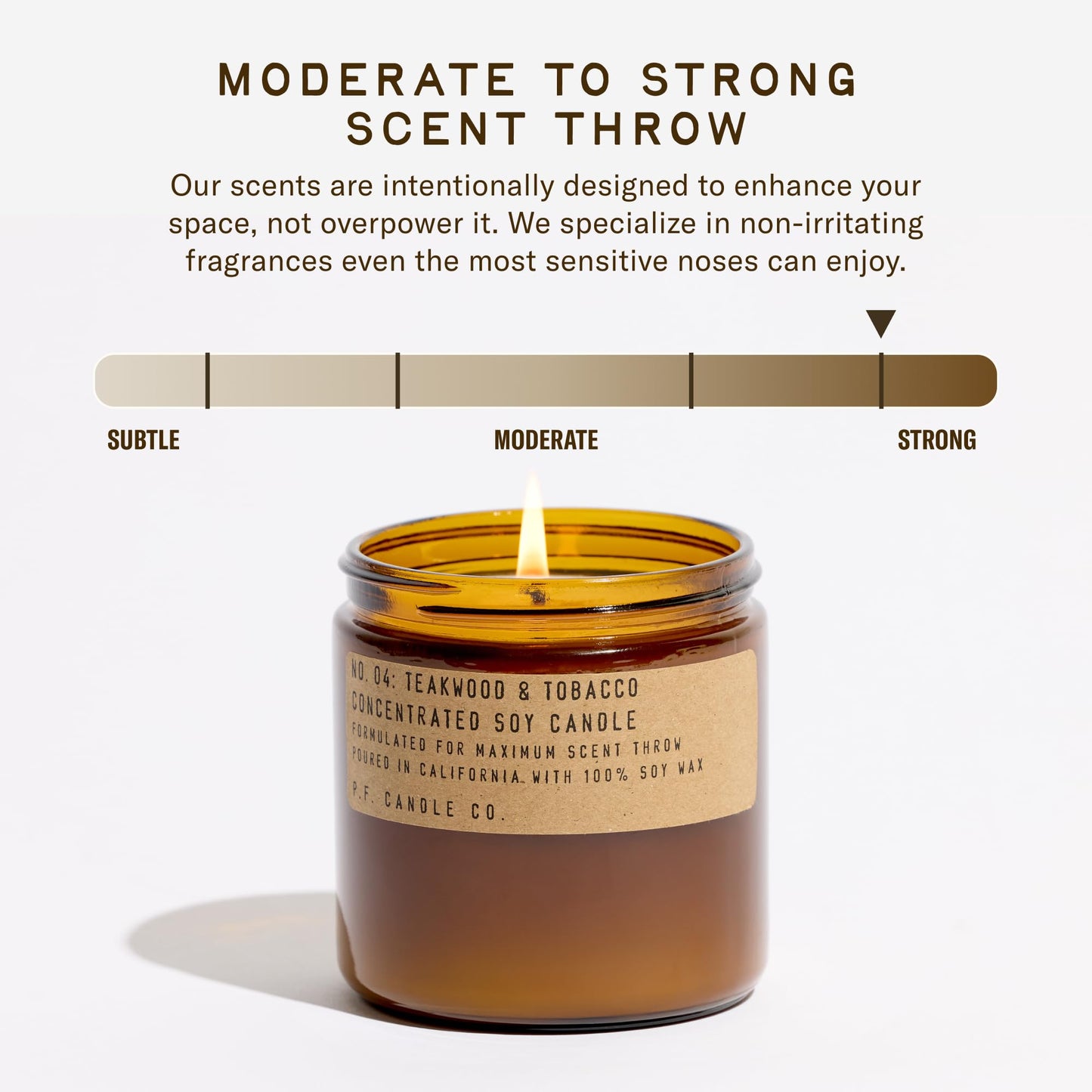 P.F. Candle Co. Teakwood & Tobacco Classic Large Concentrated Scented Soy Wax Candle (12.5 oz) 60-70 Hour Burn Time, Amber Glass Jar, Made in the U.S.A.