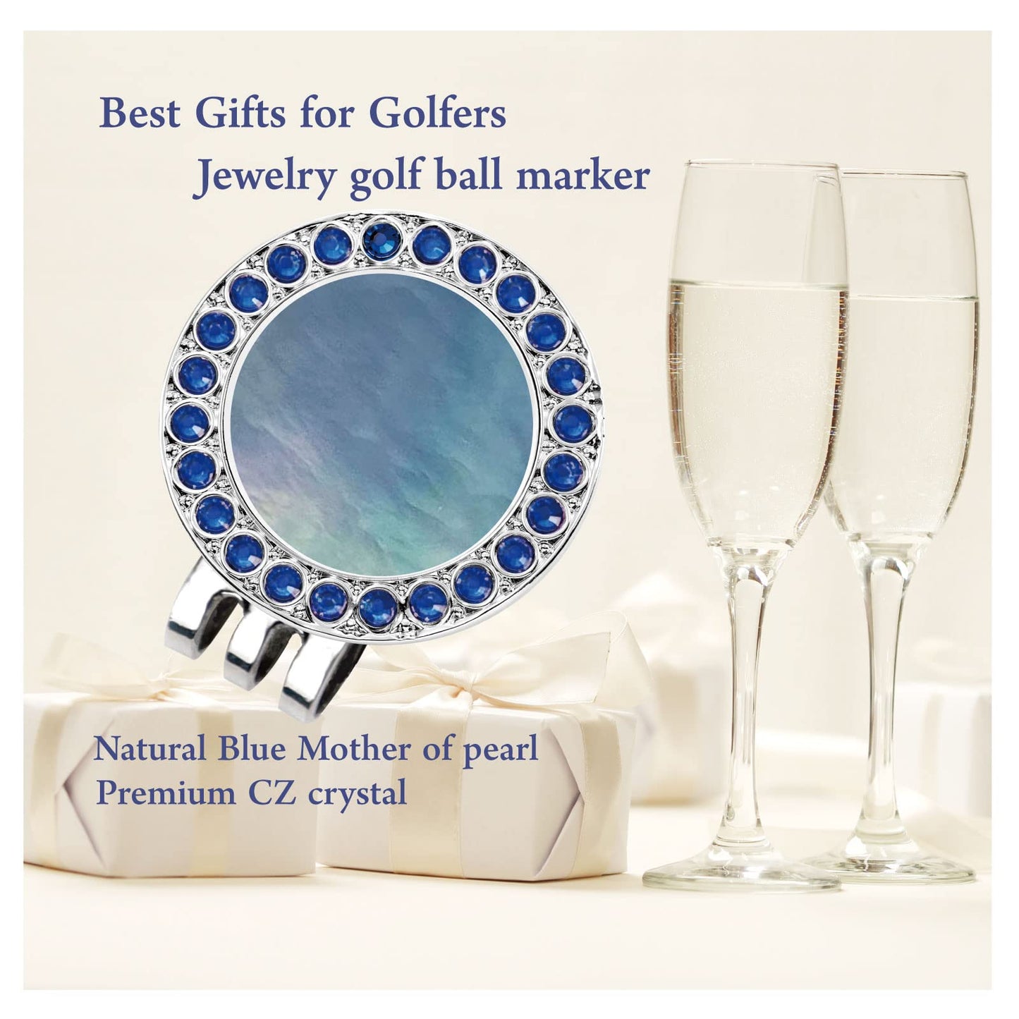 Golf Ball Marker Hat Clip with Pearl Crystal Ball Marker, Golf Accessories, Golf Gifts, Golf Ball Markers for Women