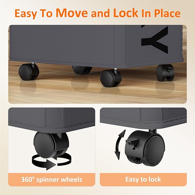 Laundry Basket with Wheels, 90L Rolling Laundry Hamper with Wheels, Large