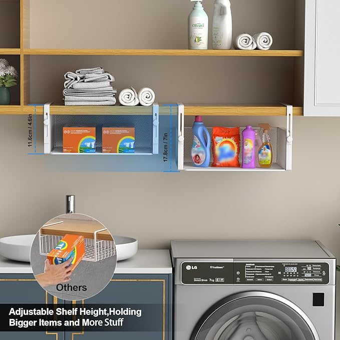 2Pack Under Shelf Basket Organizer, Adjustable Hanging Holder