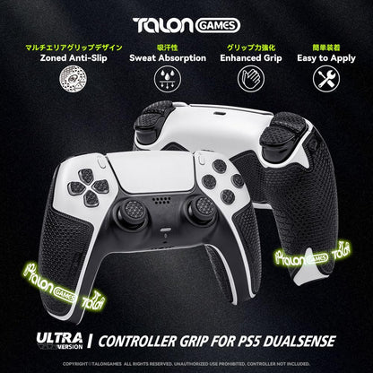 TALONGAMES PS5 Controller Grip Compatible with PlayStation 5 DualSense, PS5 Controller Accessories, Anti-Skid, Sweat-Absorbent, Pre-Cut, Easy to Install (Ultra Version, Black)