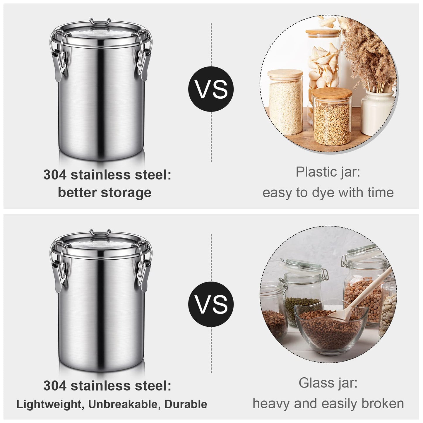 Zopeal 6 Pack Stainless Steel Canisters Set Stainless Steel Airtight Food Storage Containers Metal Containers with Lids Sealed for Tea Coffee Sugar Flour Pantry Baking Kitchen Counter (17.6 oz)