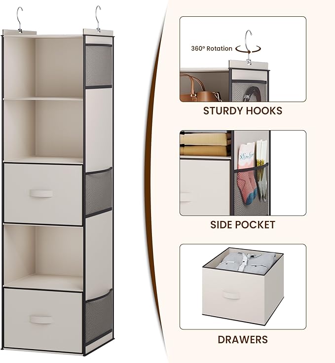 YOUDENOVA Hanging Closet Organizer, 5 Tier Hanging Closet Shelves