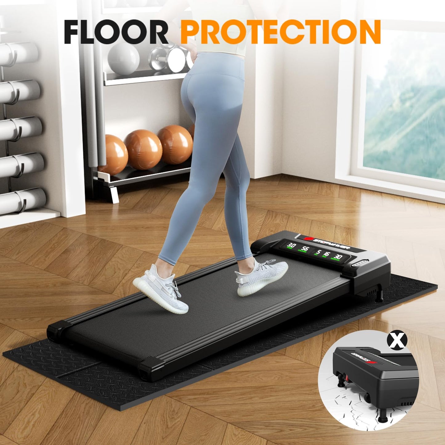 Stepwaver Walking Pad Mat for Carpet, Treamill Mat for Hardwood Floors, High Density, 0.2" Thickness, Folable, Floor Protection Mats for Bike, Elliptical, Treadmill