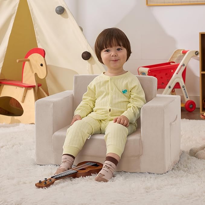 Kids Couch, 2-in-1 Toddler Chair Comfy 1-3 Years, Convertible Kids Chair