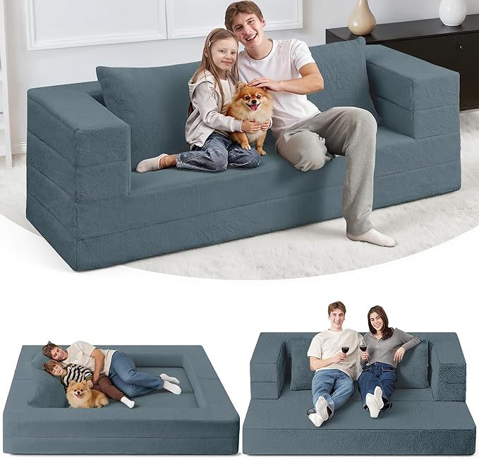 Futon Sofa Bed with Pillow, 3-in-1 Sleeper Sofa Bed with Removable Cover