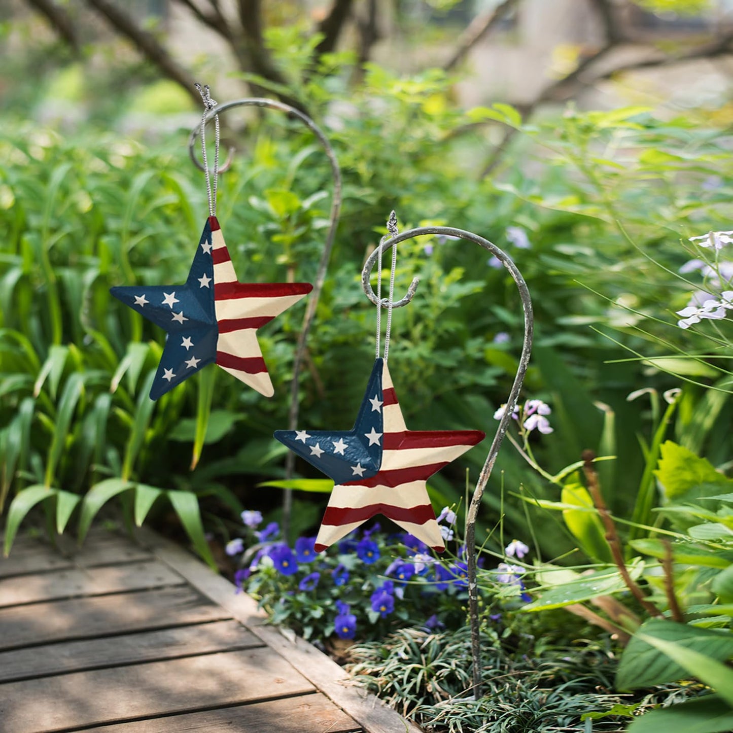 Patriotic Star Ornaments 4th of July American Flag Metal Star Hanging Decorations 3.6x3.6 Barn Decor for Tree Memorial Day Party Decor