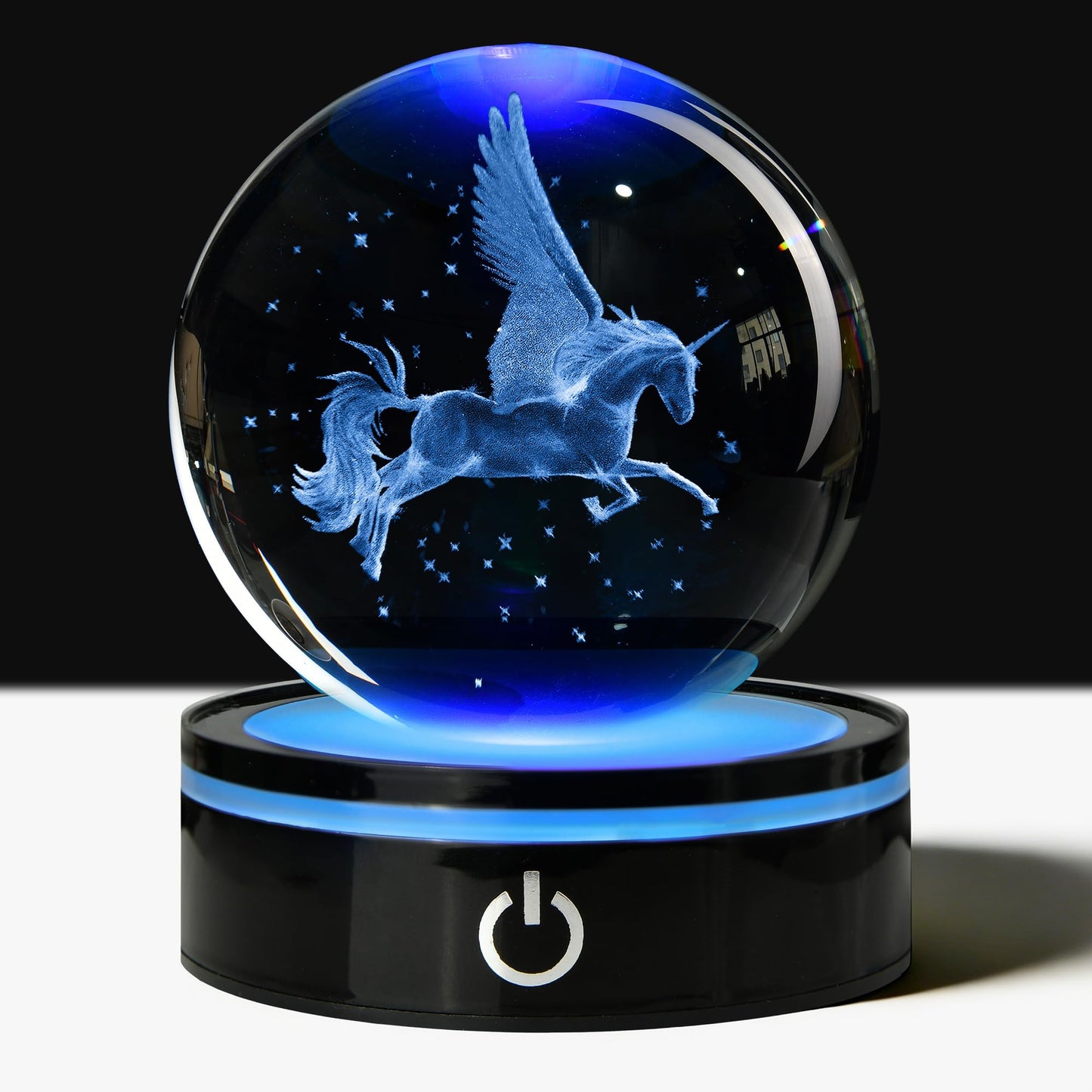QIANCHANG 3D Unicorn Crystal Ball with LED Stand, 80mm Glass Sphere Night Light Lamp, Crystal Unicorn Figurines Collectibles Gifts for Women Girls Mom Kids