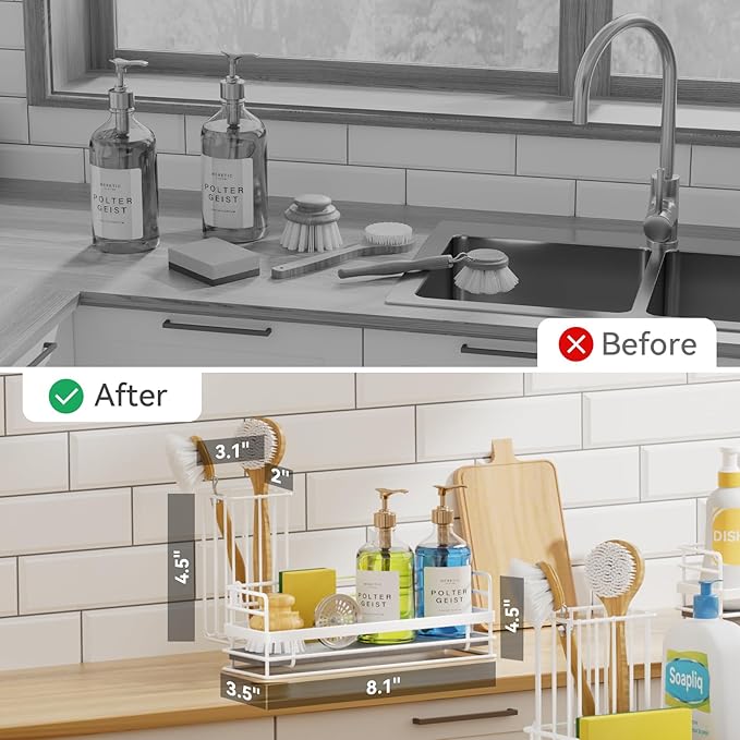 Yofidra Sink Caddy with Stone Drying Tray: Stainless Steel Soap Dispenser