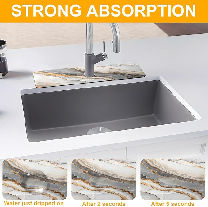 2 Pack Marble Texture Sink Splash Guard Faucet Mat Liquid Gold Marble Texture