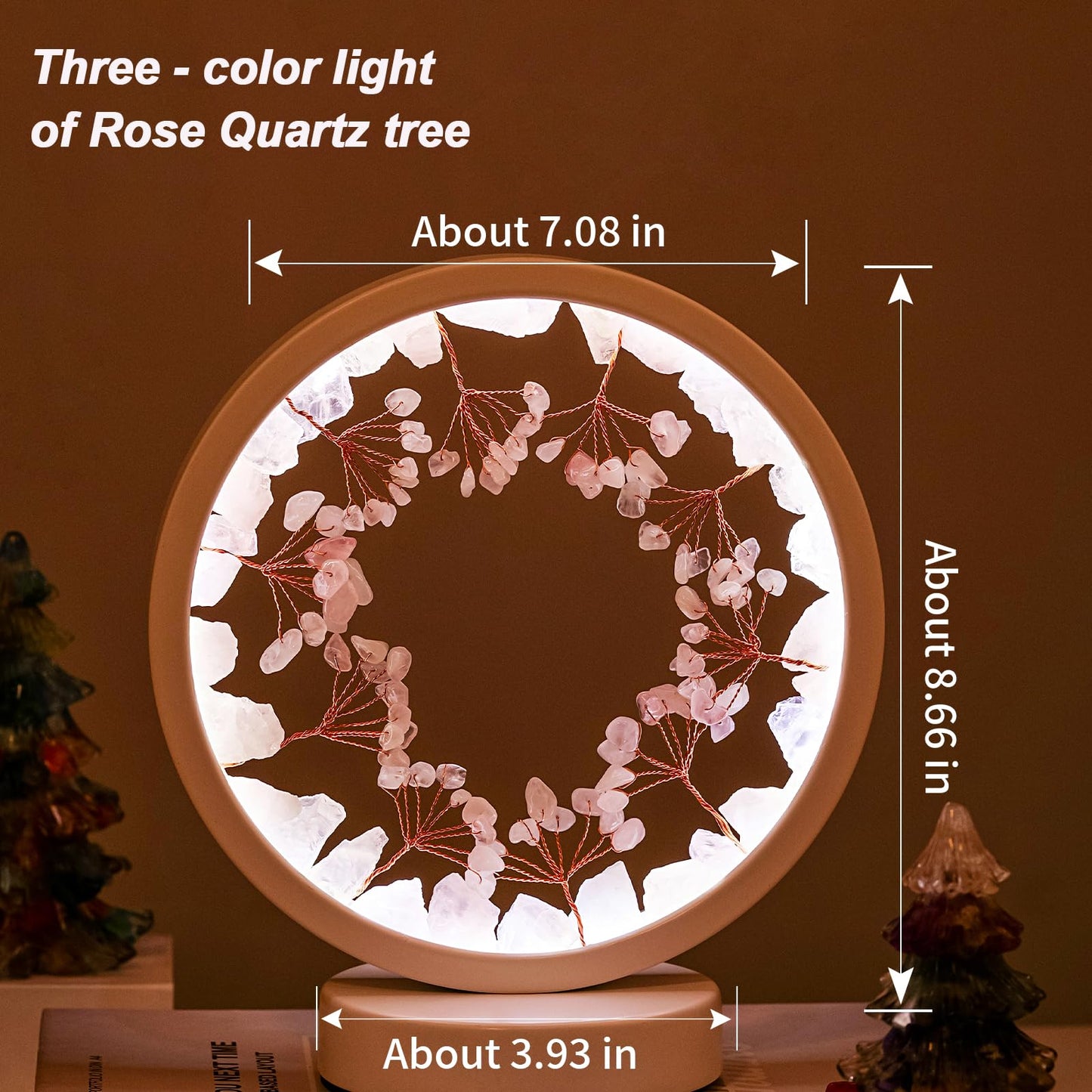 Runyangshi Crystal Night Lamp Natural Rose Quartz Crystals Small Tree Bedside Ambient Lamp USB Port 3 Colours Adjustable Lamp Suitable Night Light for Living Room Bedroom Office Home Decor Gift