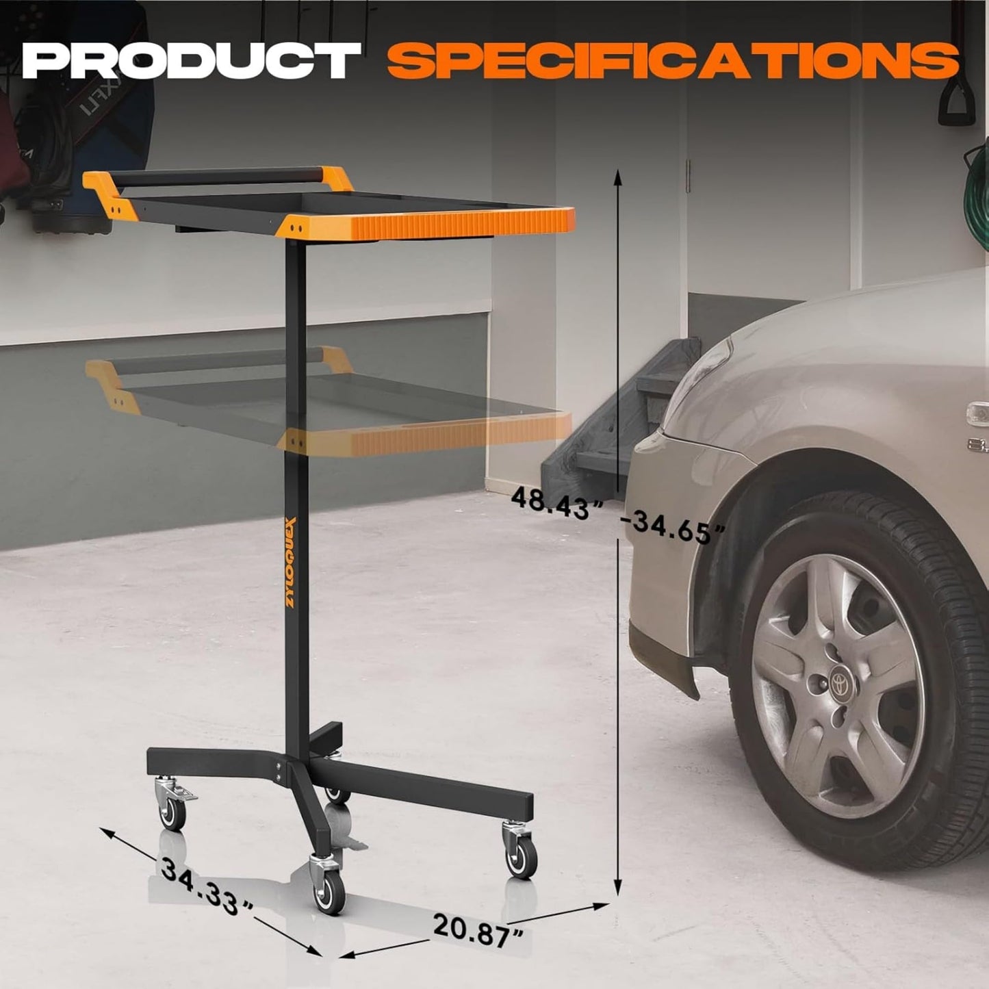 Adjustable Work Bench,Work Benches for Garage,Tool Cart On Wheels,Mobile Rolling Tool Cart 34” to 48” Heigh,Tool Bench with A Max Capacity of 110 lbs,Multi-Scene Work Table(Orange)