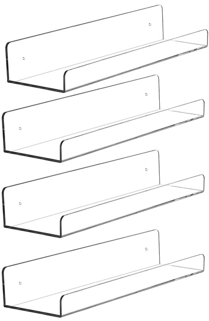15 Inch Clear Acrylic Shelves for Wall,4 Pcak Wall Mounted Floating Shelves for Bathroom,Bedroom,Renter Friendly,Kids Room,Invisible Display Shelf for Lego,Funko Pop,Collectibles,Perfume,Bookshelf