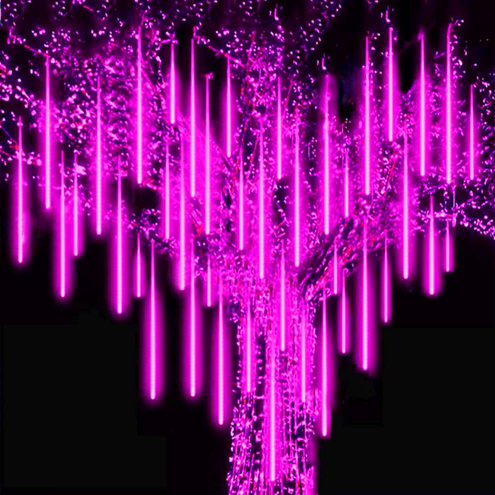 Roytong Purple Meteor Shower Lights, 10 Tube 540 LED 20 Inch Icicle Raindrop Lights for Halloween Tree Patio Garden Roof Eaves Outdoor Decor, Waterproof Plug (Can Connect 100 Sets)