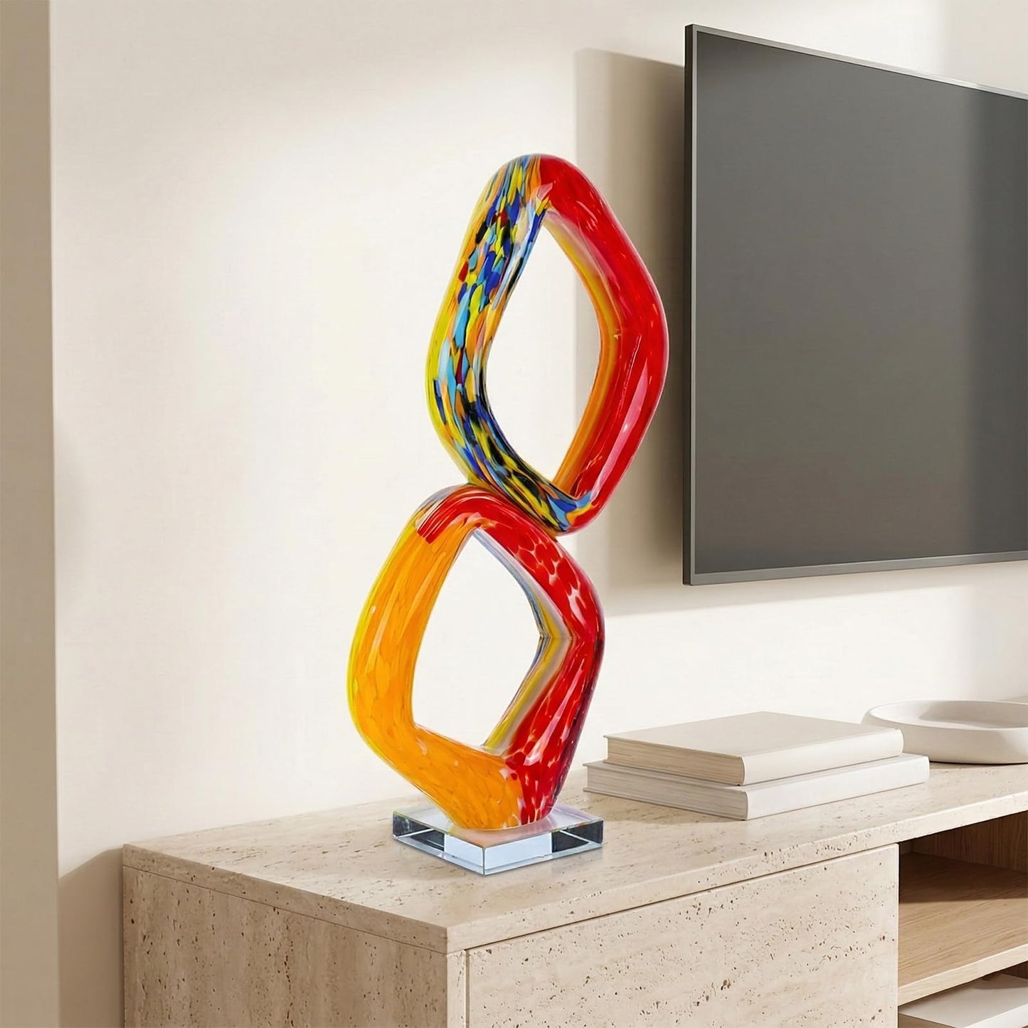 LCCCK 17.7in Tall Abstract Orange Glass Sculpture Large Hand Blown Glass Figurine Handblown Statue for Home Decor Living Room Shelf Mantel Tabletop Display Modern Art Accent Piece