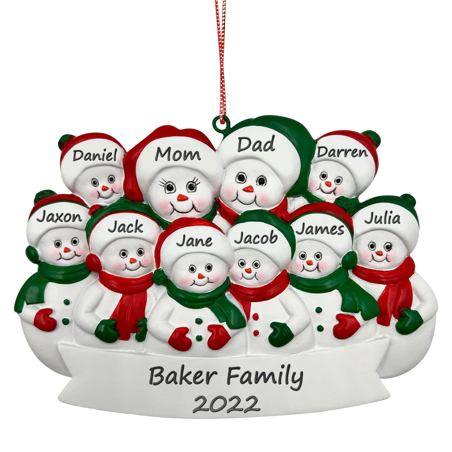Family 10 Christmas Ornament Personalized, Family Ornament Snowman Ten
