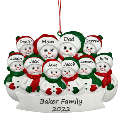 Family 10 Christmas Ornament Personalized, Family Ornament Snowman Ten