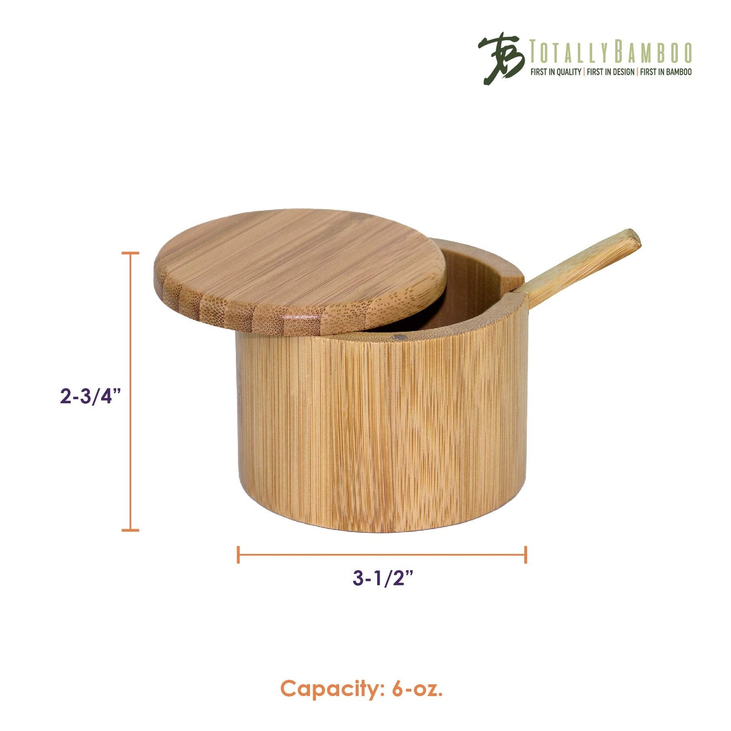 Totally Bamboo Little Dipper Salt Cellar Bamboo Storage Box with Magnetic Swivel Lid, 6 Ounce Capacity, Includes Salt Spoon