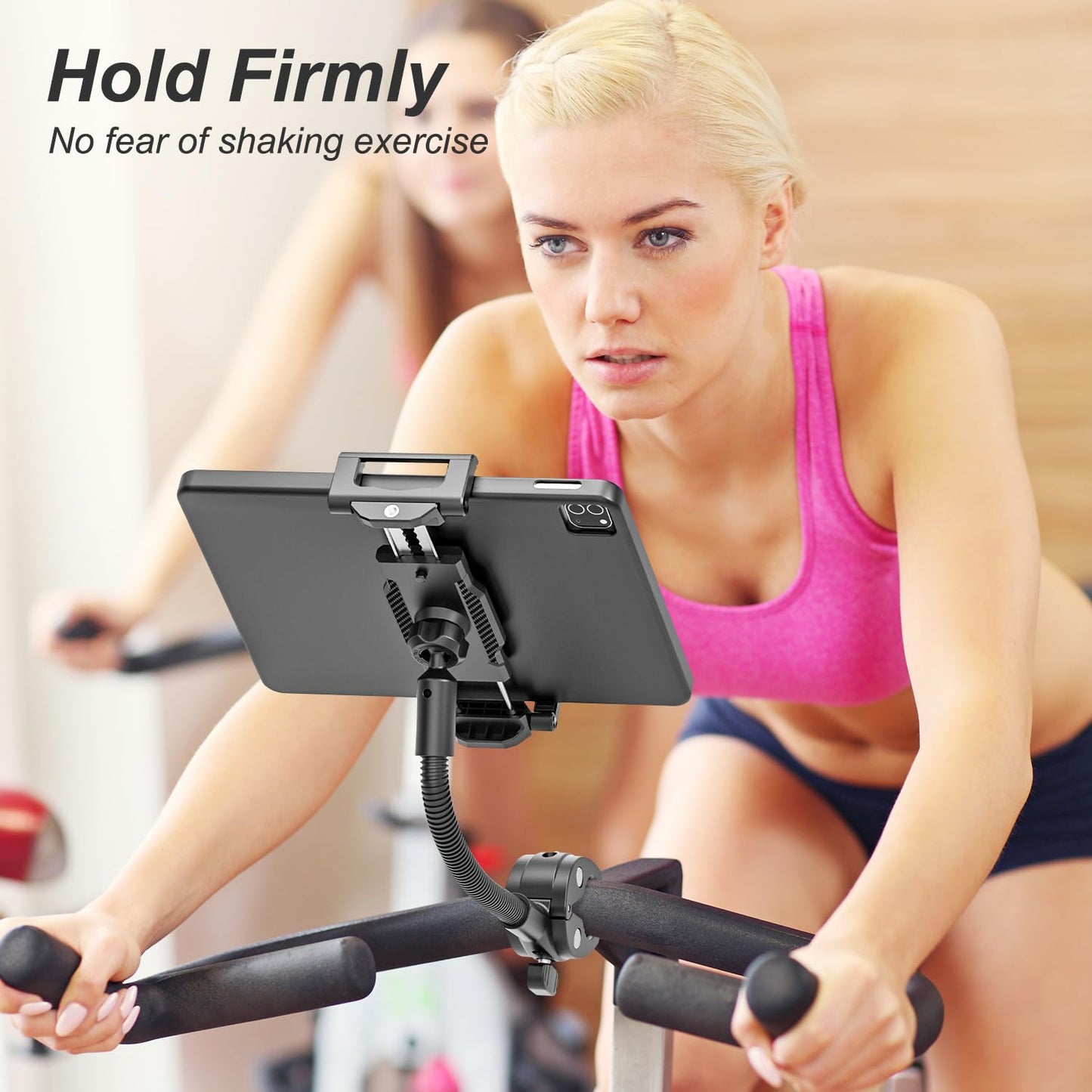 INSSKY All-Metal Gooseneck Spin Bike Tablet Holder, Mount for Exercise/Stationary Bike, Elliptical, Peloton, 360° Flexible Long Arm, Heavy-Duty No-Shake, Fit for iPad Pro/Air/Mini & 6.1-15.6" Devices