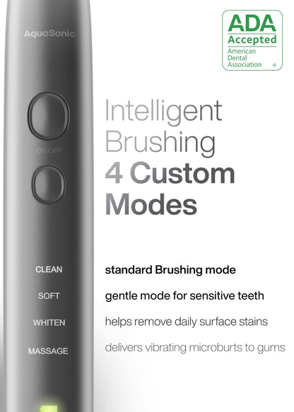 Aquasonic Vibe Series Ultra-Whitening Toothbrush – ADA Accepted Electric Toothbrush - 8 Brush Heads & Travel Case – 40,000 VPM Motor & Wireless Charging - 4 Modes w Smart Timer – Satin Rose Gold