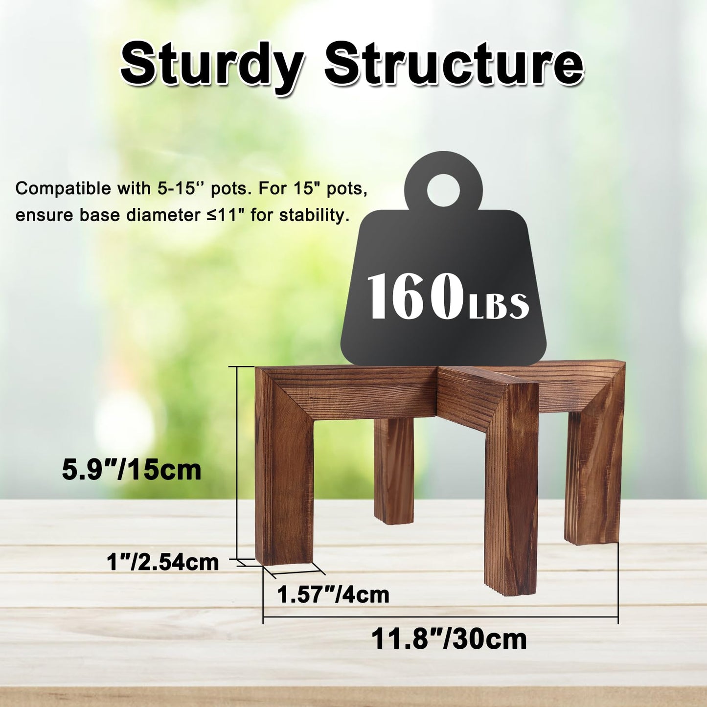 Vigordream Plant Stand, Indoor/Outdoor Wood Plant Holder, Single Flower Pot Stand, Sturdy Planter Stands, Fit 5-15 Inch Pots