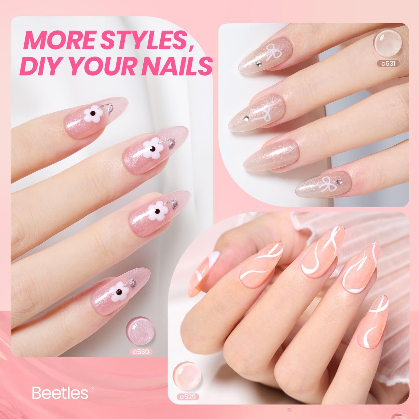 Beetles Cat Eye Gel Nail Polish Set, 6 Colors Glitter Red Pink Shiny Brown Burgundy Purple Blue Green Magnetic Effect Sparkle Stunning Nail Gel Polish Kit Soak Off UV Manicure Gifts for Women