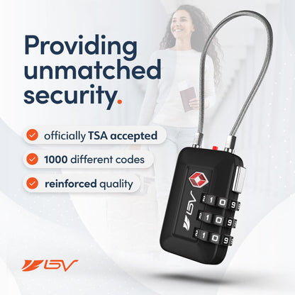 BV Black Combination Lock, TSA Approved, Resettable, 1000 Possibilities