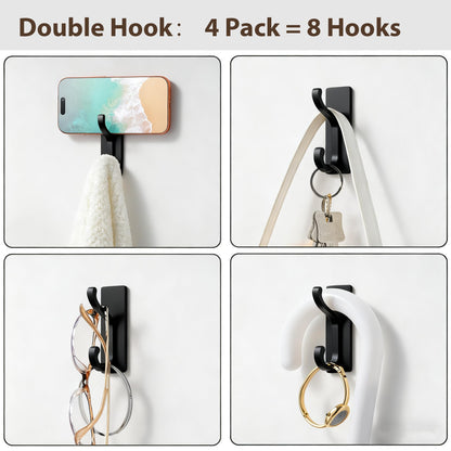 pickpiff Wall Hooks with Adhesive Strip - Easy to Remove, No Residue, Strong Heavy Duty Sticky Towel Hook, 8 Pack Black