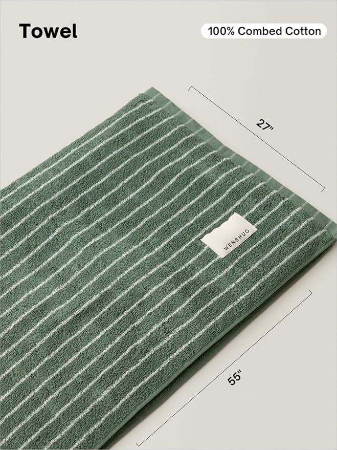 WENSHUO Frosted Pines-Striped Pure Cotton Bath Towel, 100% Combed Cotton