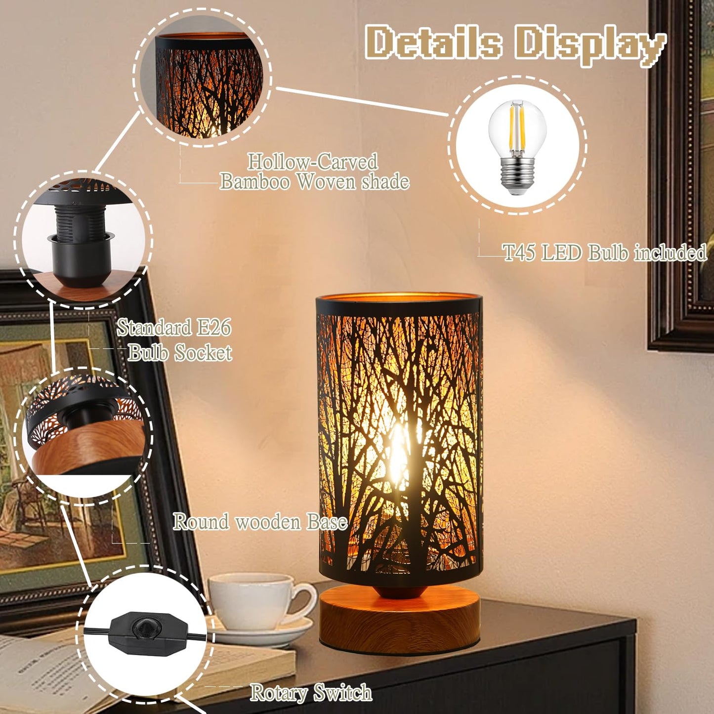 Black Rustic Table Lamp for Bedroom Small space Farmhouse Dimmable Bedside Lamps for Night stand Desk , Industrial Nightstand lamp with Metal Lampshade for Living Room Decoration bulb included