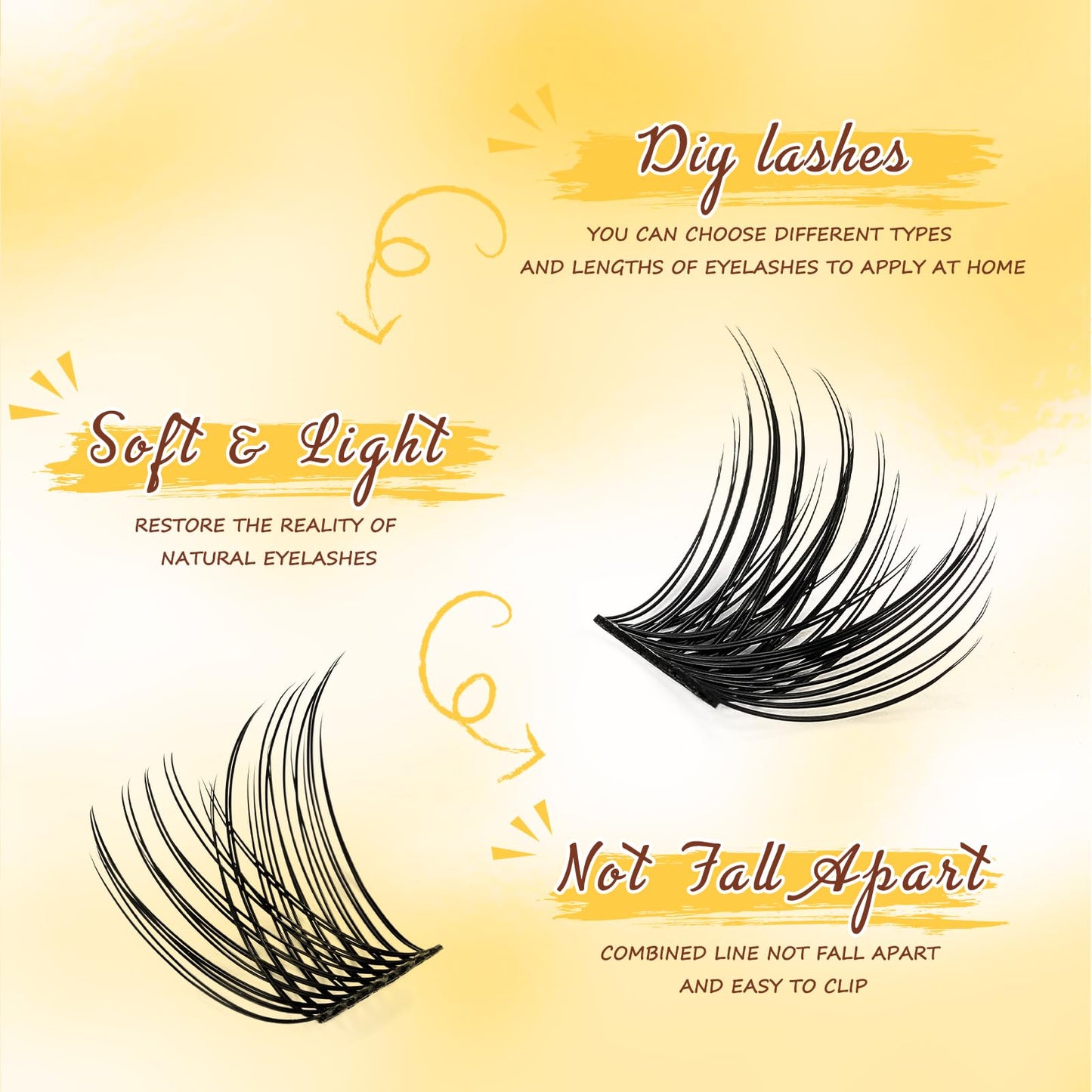 Individual-Lashes 144 Cluster-Lashes QUEWEL DIY Eyelash-Extensions-Kit, Clusters Eyelash Applicator, Cluster Lashes Bond and Seal Super Hold, Clusters Lash Glue Remover Easy to Remove(QU-RR-DH-01)