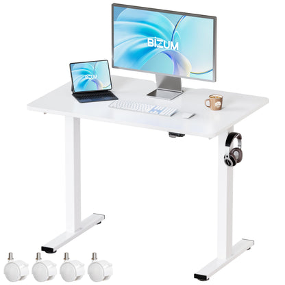 BIZUM 39.4" Small Electric Standing Desk Height Adjustable, Whole Piece Stand Up Computer Desk Work Study Writing Gaming Desks for Home Office White