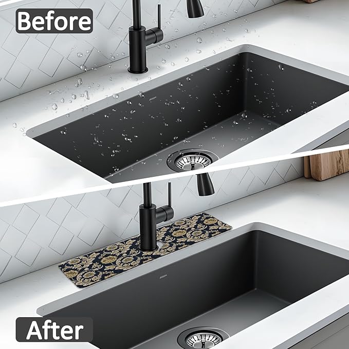 15" X 5.5" Kitchen Sink Splash Guard Faucet Mat Floral Flower Super Absorbent