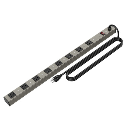 20 Outlet Heavy Duty Metal Socket Power Strip,15-Foot Long Extension Cord with Circuit Breaker. Mounting Brackets Included,Workshop/Industrial use,ETL Certified