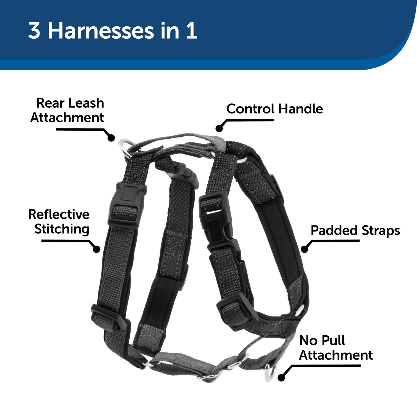 PetSafe 3 in 1 Harness with Two Point Control Leash, No-Pull Harness, Medium, Black, Adjustable