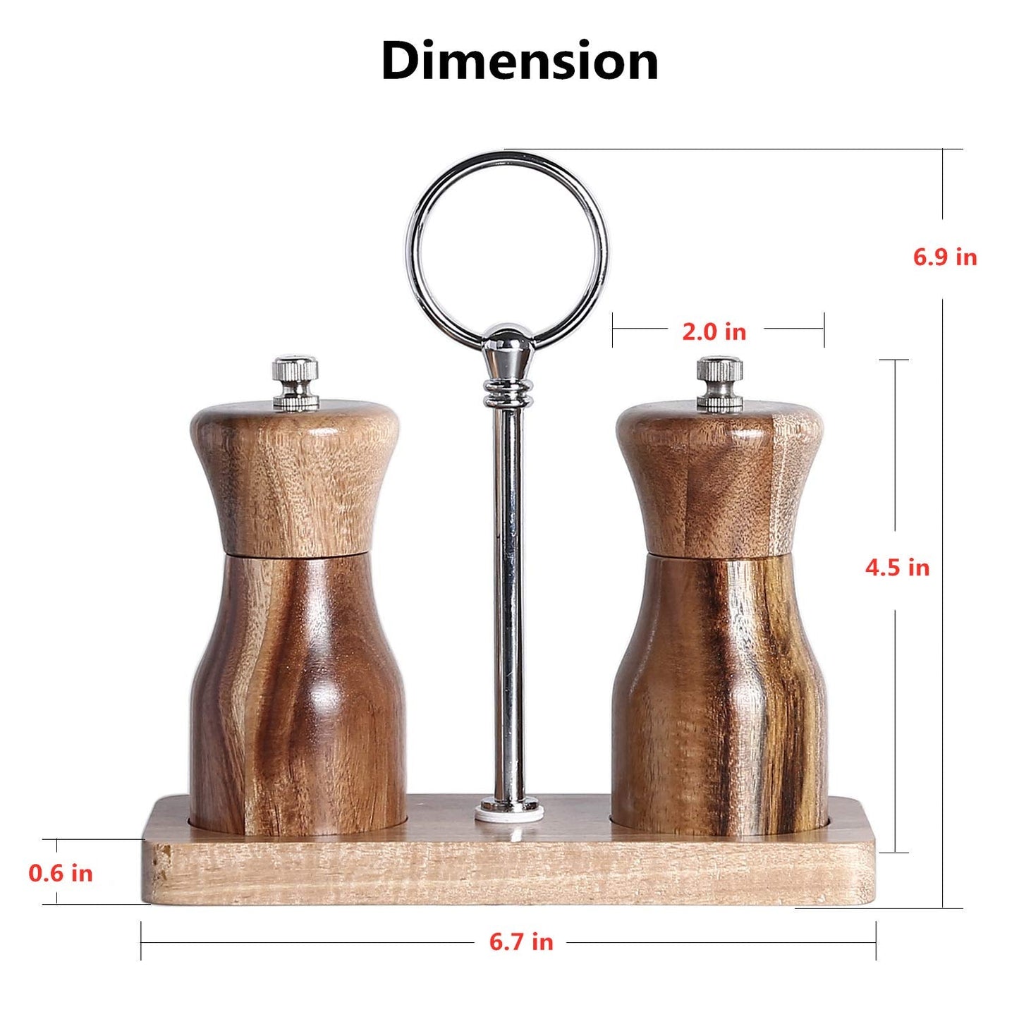 Gautsa Manual Acacia Wood Salt and Pepper Grinder Set with Tray